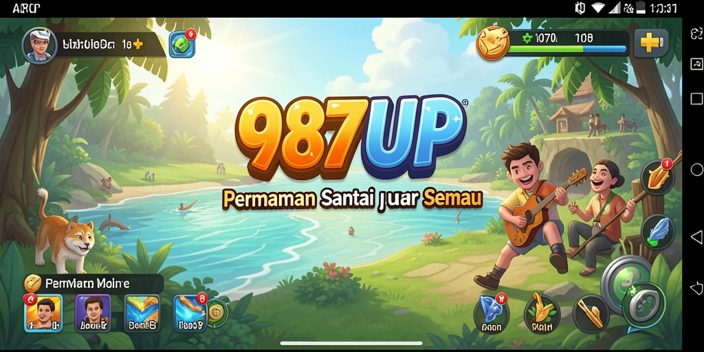 Menggambarkan suasana santai saat bermain 987UP dengan berbagai level.