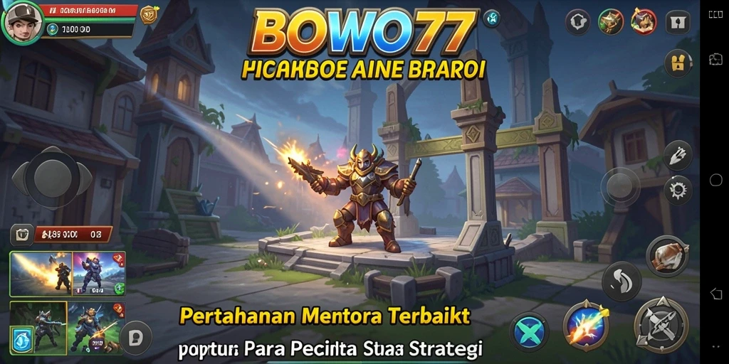 Tampilan gameplay BOWO77 dengan strategi menara yang menantang.