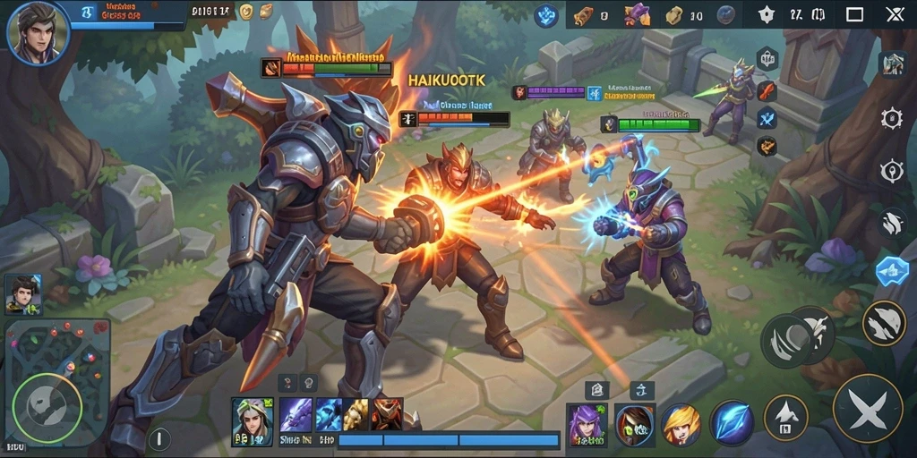 Screenshot menampilkan pertempuran epik dalam HAIKUOTK.