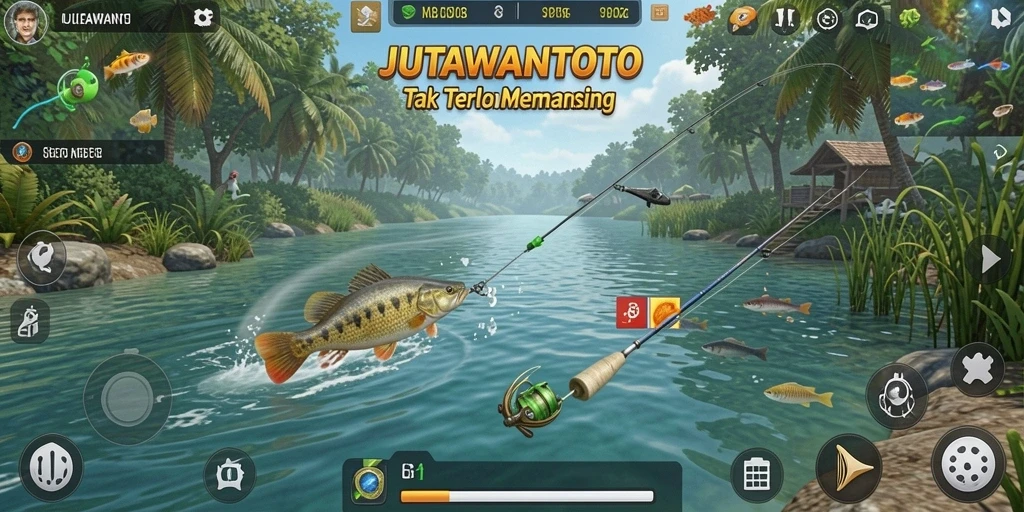 Tampilan gameplay JUTAWANTOTO yang seru saat memancing.