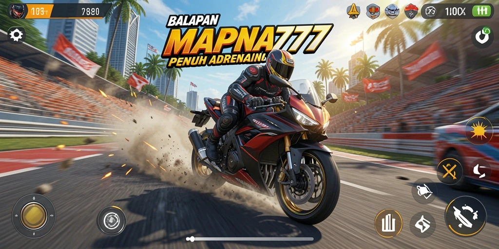 Screenshot gameplay MAPNA777 yang menampilkan balapan motor seru.