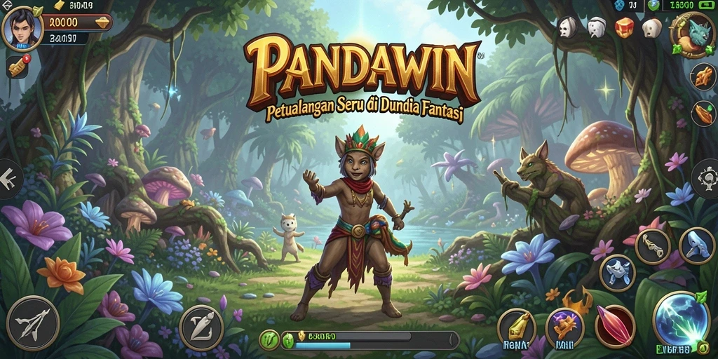 Tangkapan layar utama PANDAWIN menampilkan aksi seru dalam gameplay petualangan.