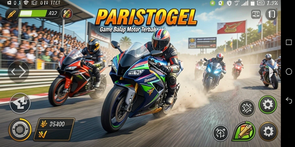 Tampilan gameplay PARISTOGEL yang mendebarkan saat balapan motor.