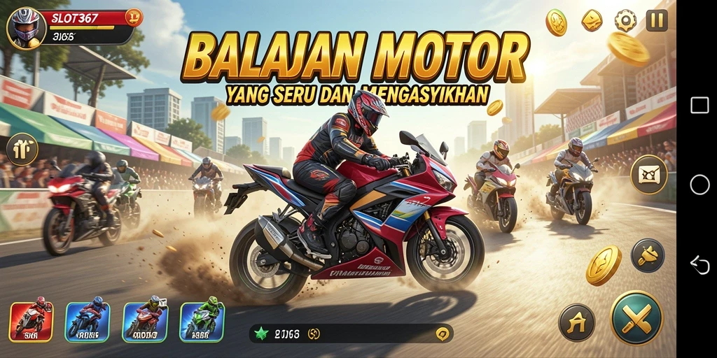 Screenshot menunjukkan pengalaman balapan motor yang menegangkan dan seru.