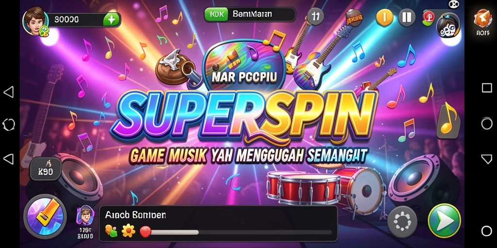 Gameplay SUPERSPIN yang seru dengan berbagai genre musik.